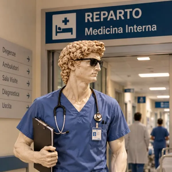 David as a doctor in scrubs in an internal medicine ward
